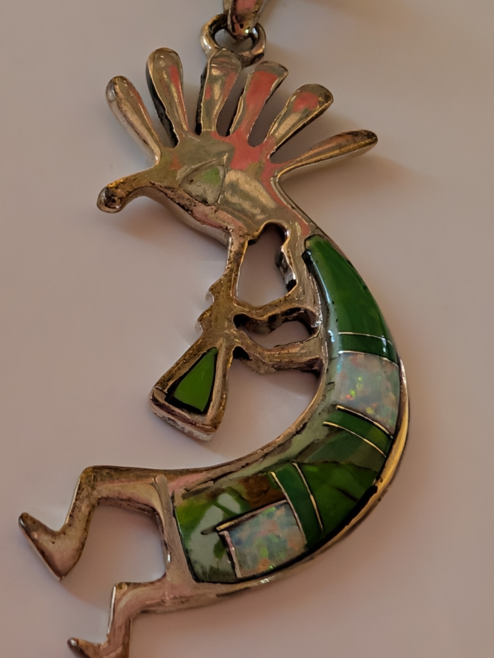 Sterling Silver inlay Green Kokopelli Pendant Necklace